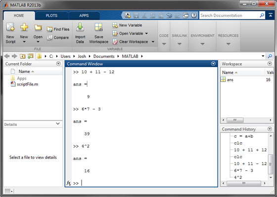 Entry of Mathematical Expressions in MATLAB